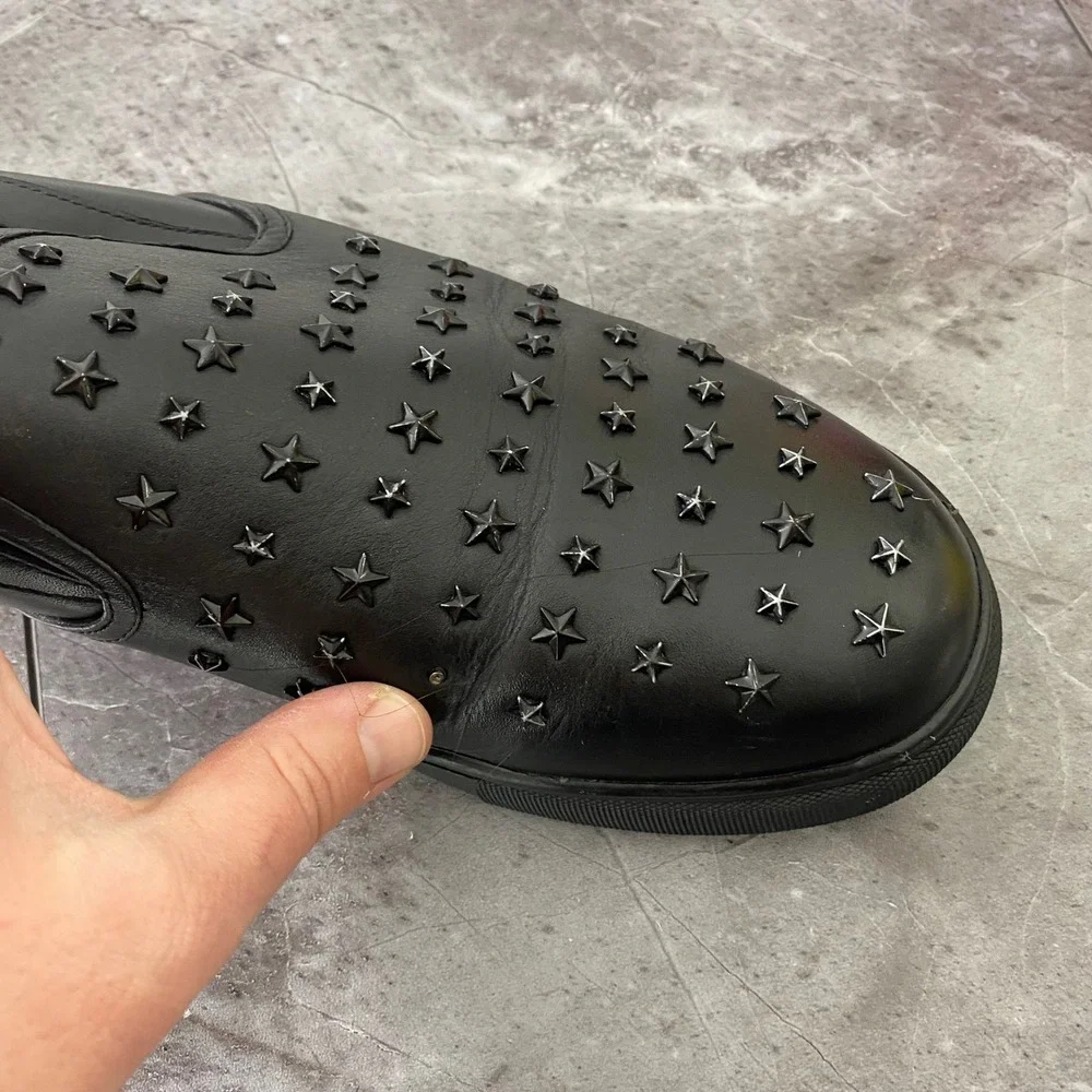 Badgley Mischka Mens Black Leather Star Studded Slip On Sneakers Size 12 Loafers